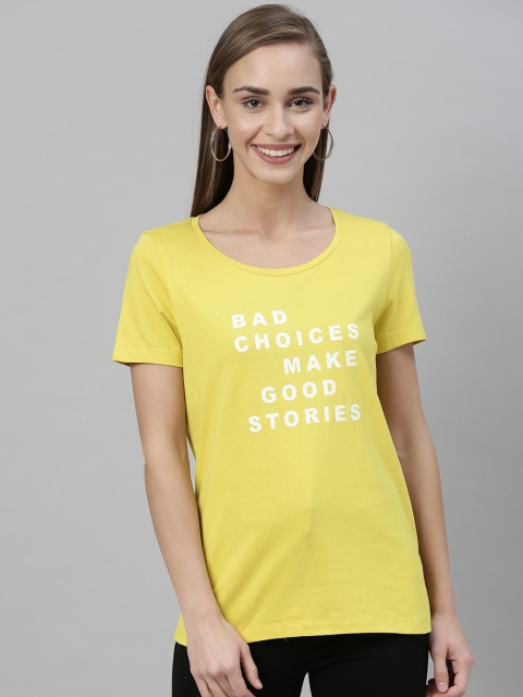 

Vero Moda Women Mustard Yellow Printed Round Neck T-shirt