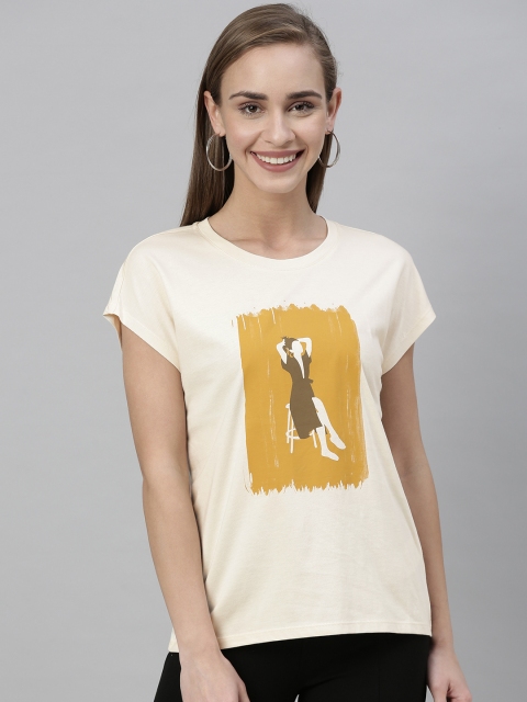 

Vero Moda Women Beige Printed Round Neck T-shirt