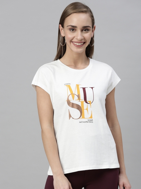 

Vero Moda Women White Printed Round Neck T-shirt