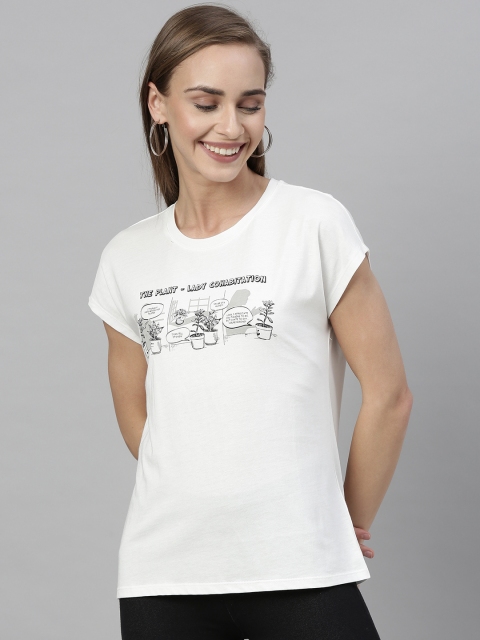 

Vero Moda Women White Printed Round Neck T-shirt