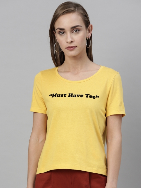 

Vero Moda Women Mustard Yellow Printed Round Neck T-shirt