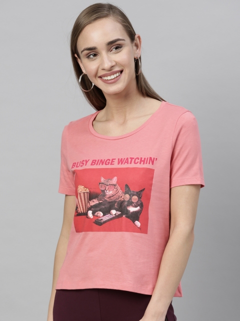 

Vero Moda Women Pink Printed Round Neck T-shirt