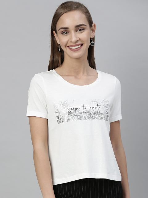 

Vero Moda Women White Printed Round Neck T-shirt