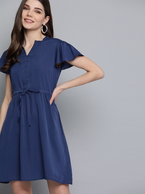 

Mast & Harbour Women Navy Blue Solid A-Line Dress