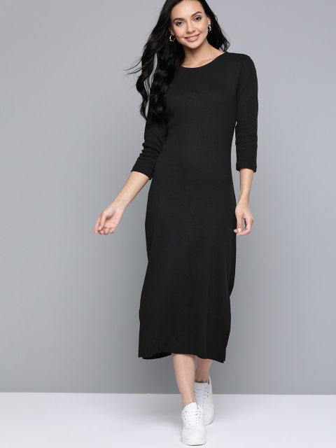 

Mast & Harbour Black Ribbed Sheath Midi Dress