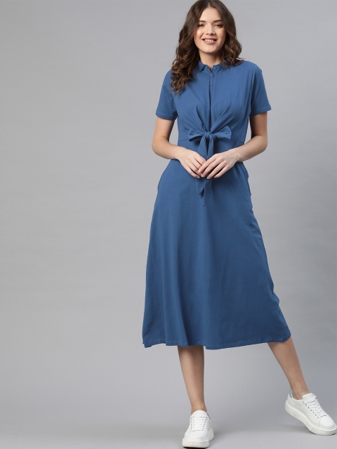 

Mast & Harbour Women Blue Solid Polo T-shirt Dress