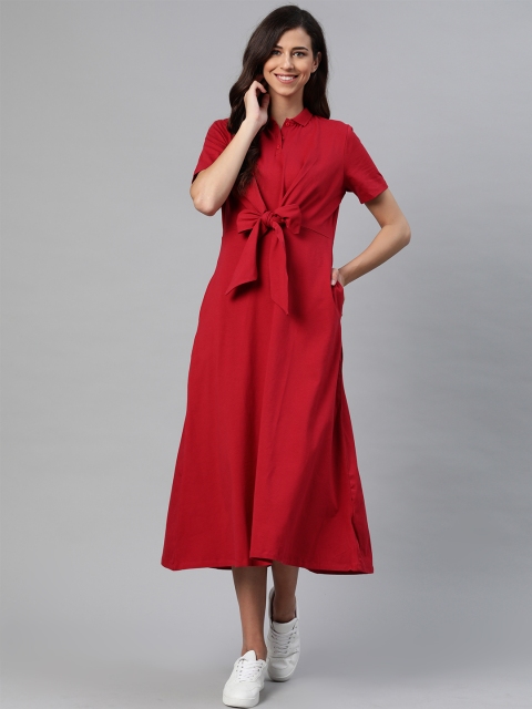 

Mast & Harbour Women Red Solid Polo T-shirt Dress