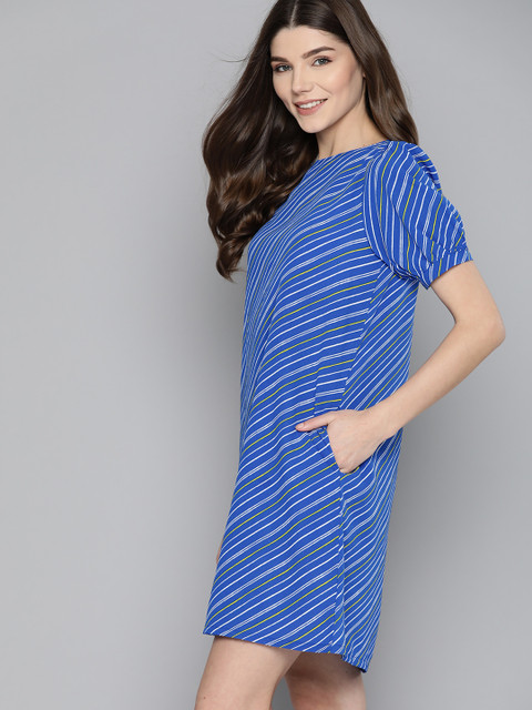 

Mast & Harbour Women Blue & White Striped A-Line Dress