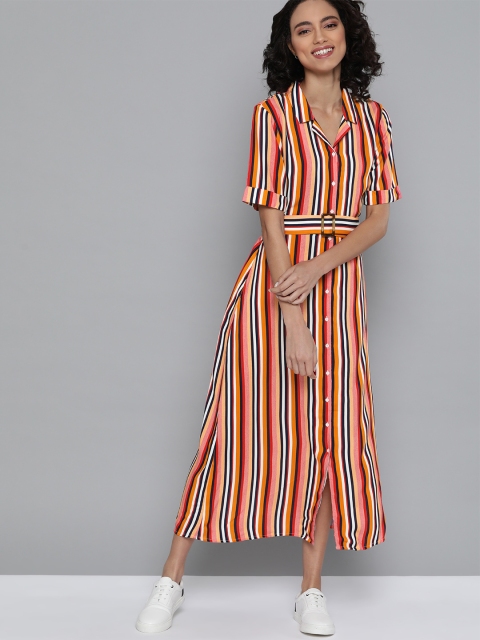 

Mast & Harbour Women White & Red Striped Ecovero Shirt Dress