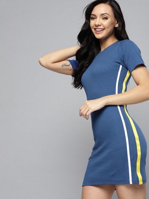 

Mast & Harbour Navy Blue Solid Bodycon Midi Dress With Side Tape Details