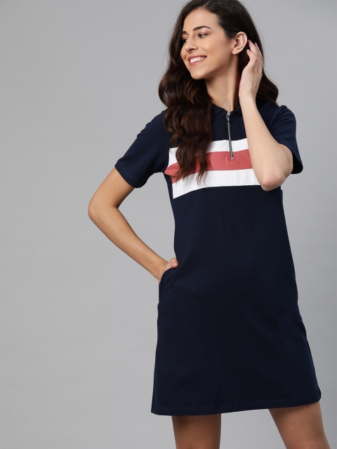 

Mast & Harbour Navy Blue Striped Polo Collar T-shirt Dress