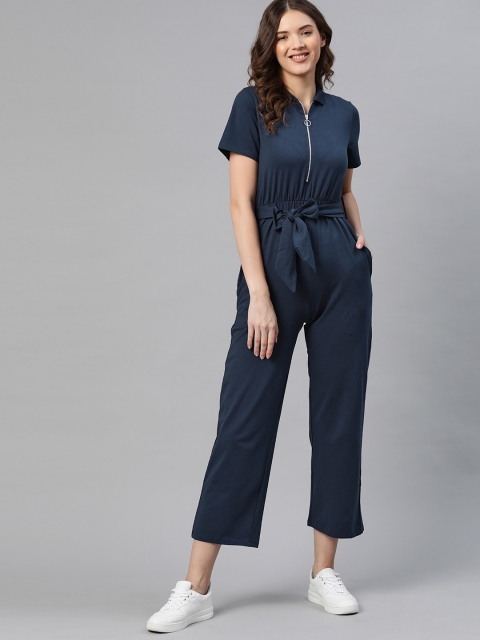 

Mast & Harbour Women Navy Blue Solid Gathers Culotte Jumpsuit