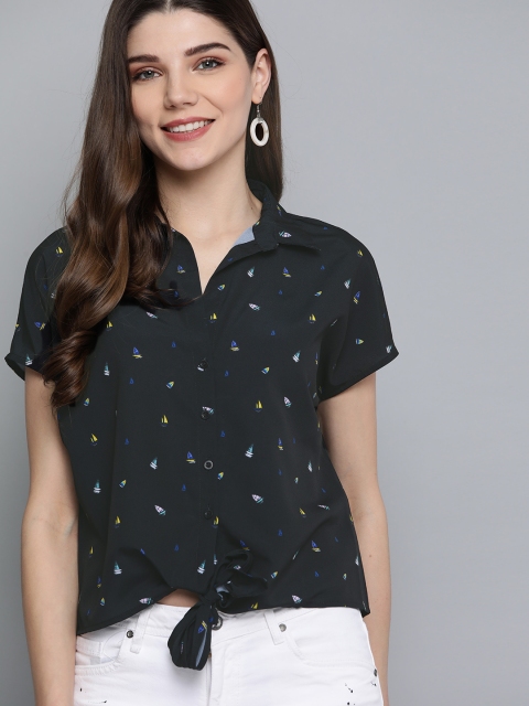 

Mast & Harbour Women Black Regular Fit Ship Print Casual Shirt