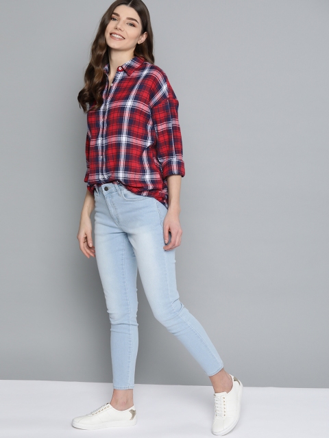 

Mast & Harbour Women Red & Navy Pure Cotton Checked Casual Shirt