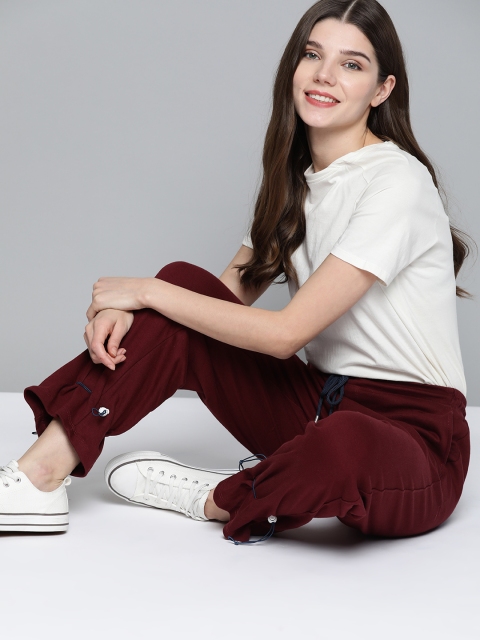 

Mast & Harbour Women Maroon Regular Fit Solid Trousers