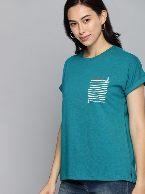 

Mast & Harbour Women Blue Printed Round Neck T-shirt