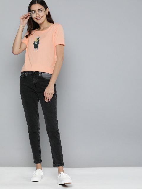 

Mast & Harbour Women Peach-Coloured Graphic Printed Round Neck T-shirt