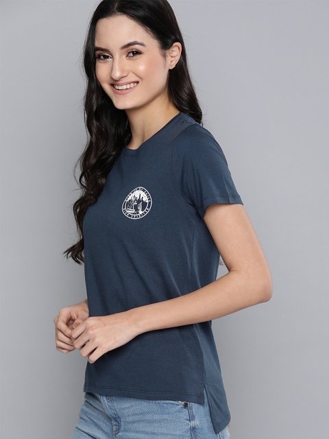 

Mast & Harbour Women Navy Blue & White Pure Cotton Printed Back T-shirt