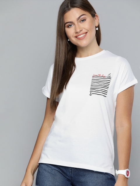 

Mast Harbour Women White Printed Round Neck Pure Cotton T-shirt