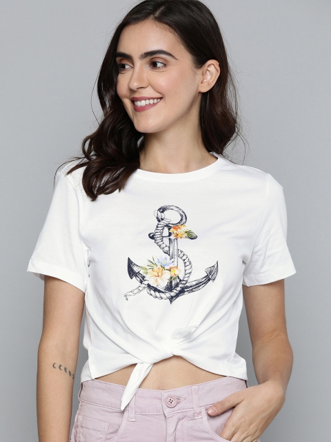 

Mast & Harbour Women White Printed Round Neck T-shirt