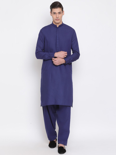 

VASTRAMAY Men Navy Blue Solid Kurta with Patiala