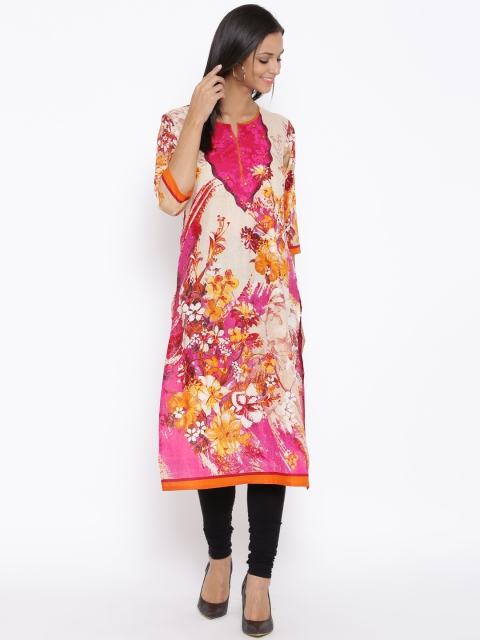 

Shree Beige & Pink Floral Print Kurta