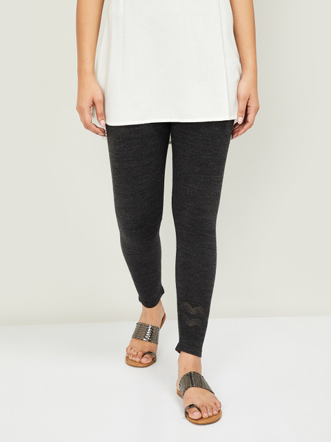 

Melange by Lifestyle Women Grey-Melange Solid Ankle-Length Leggings