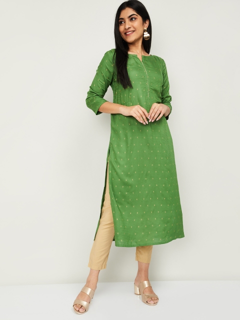 

Melange by Lifestyle Women Green & Gold-Coloured Printed Straight Kurta