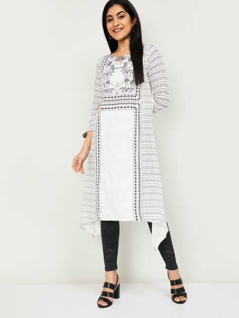 

Melange by Lifestyle Women Grey & Off-White Printed Straight Kurta