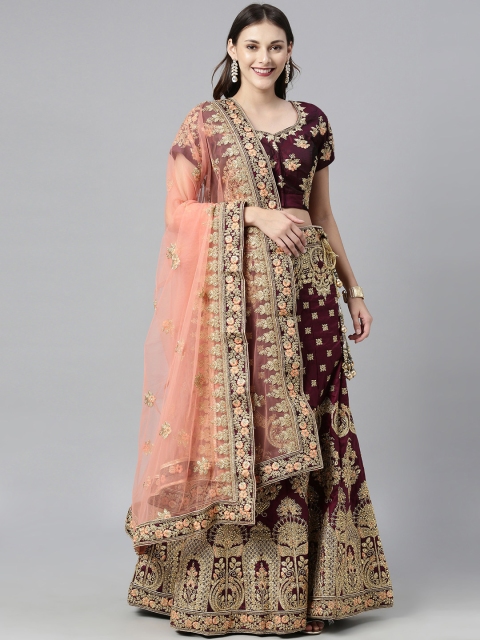 

The Chennai Silks Purple & Golden Embroidered Lehenga & Blouse with Dupatta