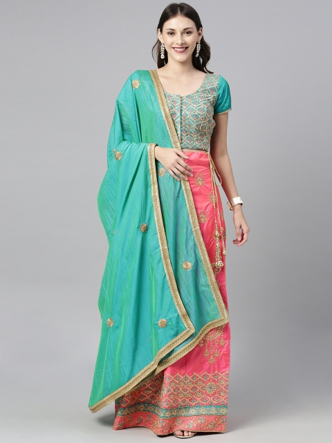 

The Chennai Silks Coral Pink Embroidered Lehenga & Made to Measure Blouse with Dupatta