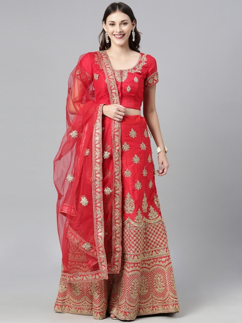 

The Chennai Silks Red & Golden Embroidered Lehenga & Made to Measure Blouse with Dupatta