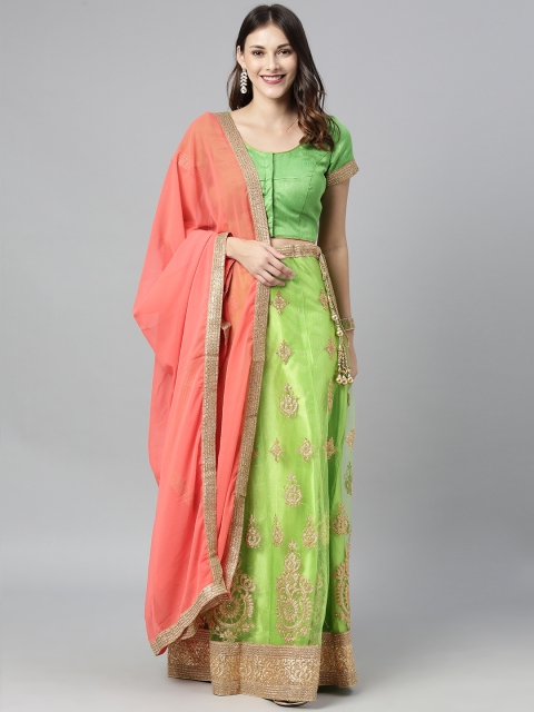 

The Chennai Silks Green & Golden Embroidered & Made to Measure Blouse with Dupatta