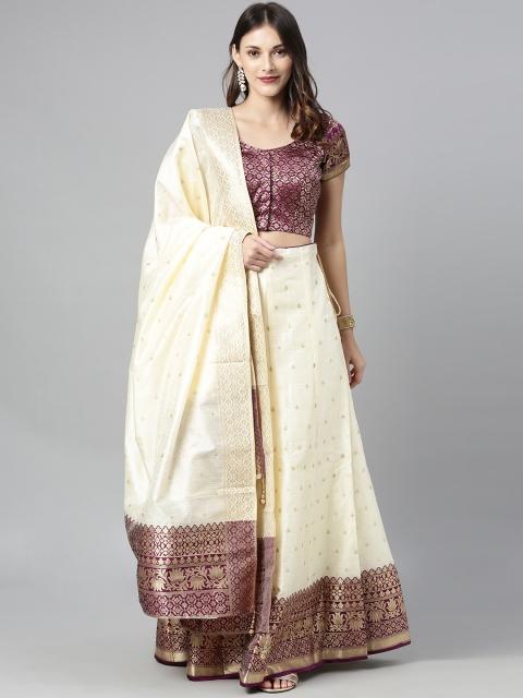 

The Chennai Silks Cream-Coloured Woven Design Lehenga Made to Measure Blouse with Dupatta