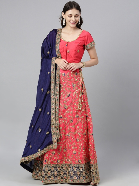 

The Chennai Silks Red & Navy Blue Embroidered Ready to Wear Lehenga & Made to Measure Blouse with Dupatta