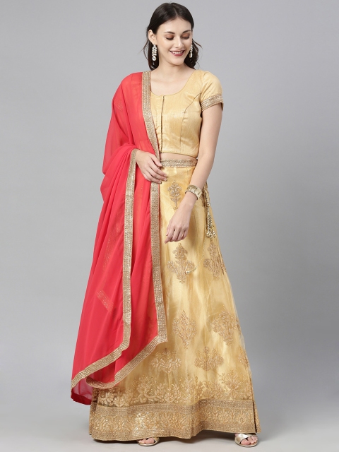 

The Chennai Silks Golden & Red Embroidered Made to Measure Blouse with Dupatta, Gold