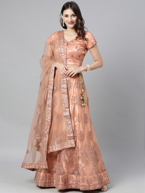 

The Chennai Silks Peach-Coloured & Golden Lehenga & Made to Measure Blouse with Dupatta