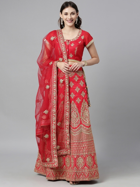 

The Chennai Silks Red & Golden Embroidered Lehenga & Made to Measure Blouse with Dupatta