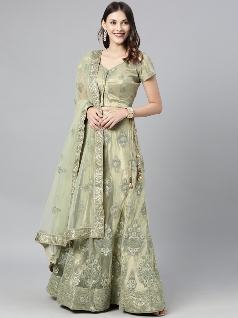 

The Chennai Silks Olive Green Embroidered Lehenga & Made to Measure Blouse with Dupatta