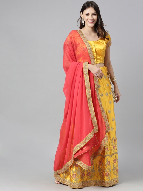 

The Chennai Silks Mustard Yellow Embroidered Lehenga & Made to Measure Blouse with Dupatta