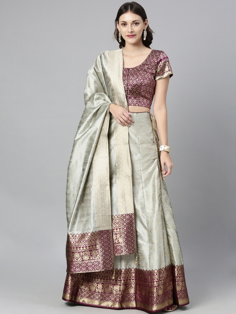 

The Chennai Silks Grey & Maroon Woven Design Ready to Wear Lehenga & Made to Measure Blouse with Dupatta