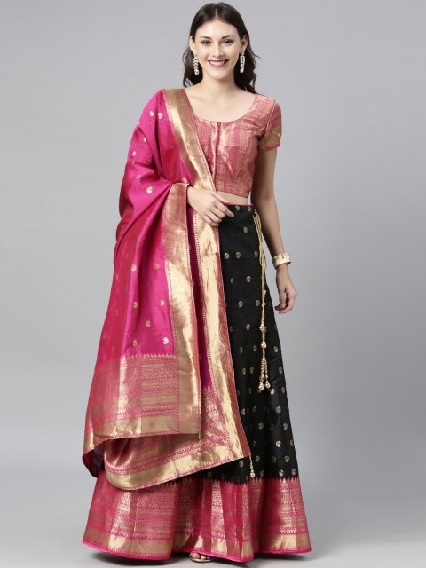 

The Chennai Silks Black & Pink Woven Design Lehenga & Made to Measure Blouse with Dupatta