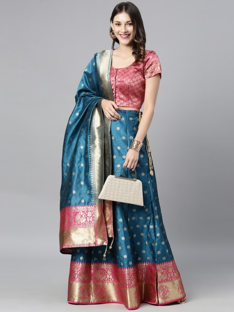 

The Chennai Silks Teal Blue Woven Design Lehenga & Made to Measure Blouse with Dupatta