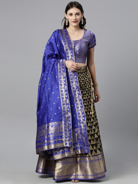 

The Chennai Silks Blue & Black Woven Design Lehenga & Made to Measure Blouse with Dupatta