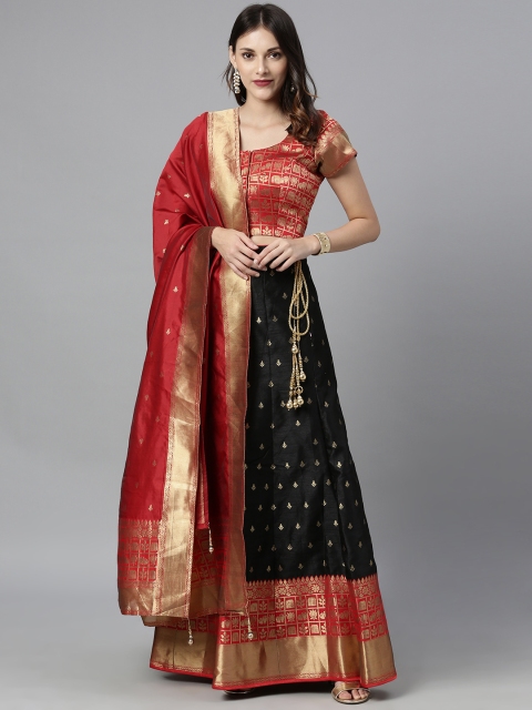 

The Chennai Silks Black & Red Woven Design Ready to Wear Lehenga & Made to Measure Blouse with Dupatta