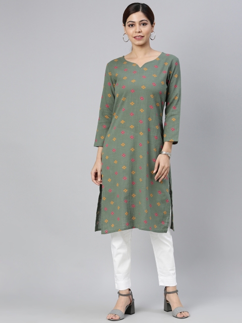 

AHIKA Women Olive Green Printed Kurta