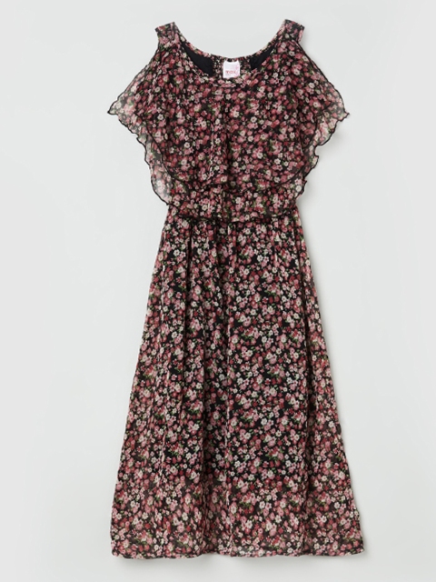 

max Girls Black & Pink Floral Printed Maxi Dress