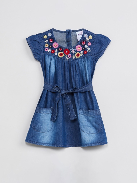 

max Girls Blue Embroidered Fit and Flare Dress