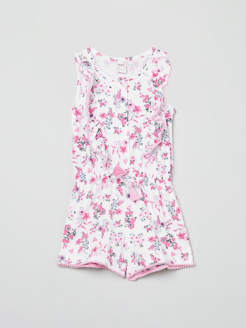 

max Girls White & Pink Floral Printed Pure Cotton Playsuit