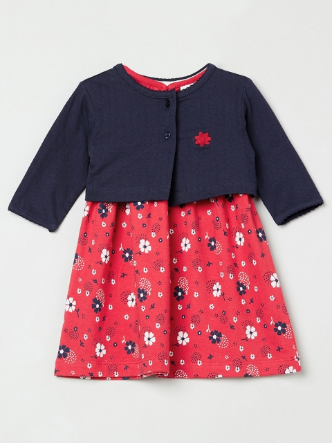 

max Girls Navy Blue & Red Floral Printed Fit and Flare Dress